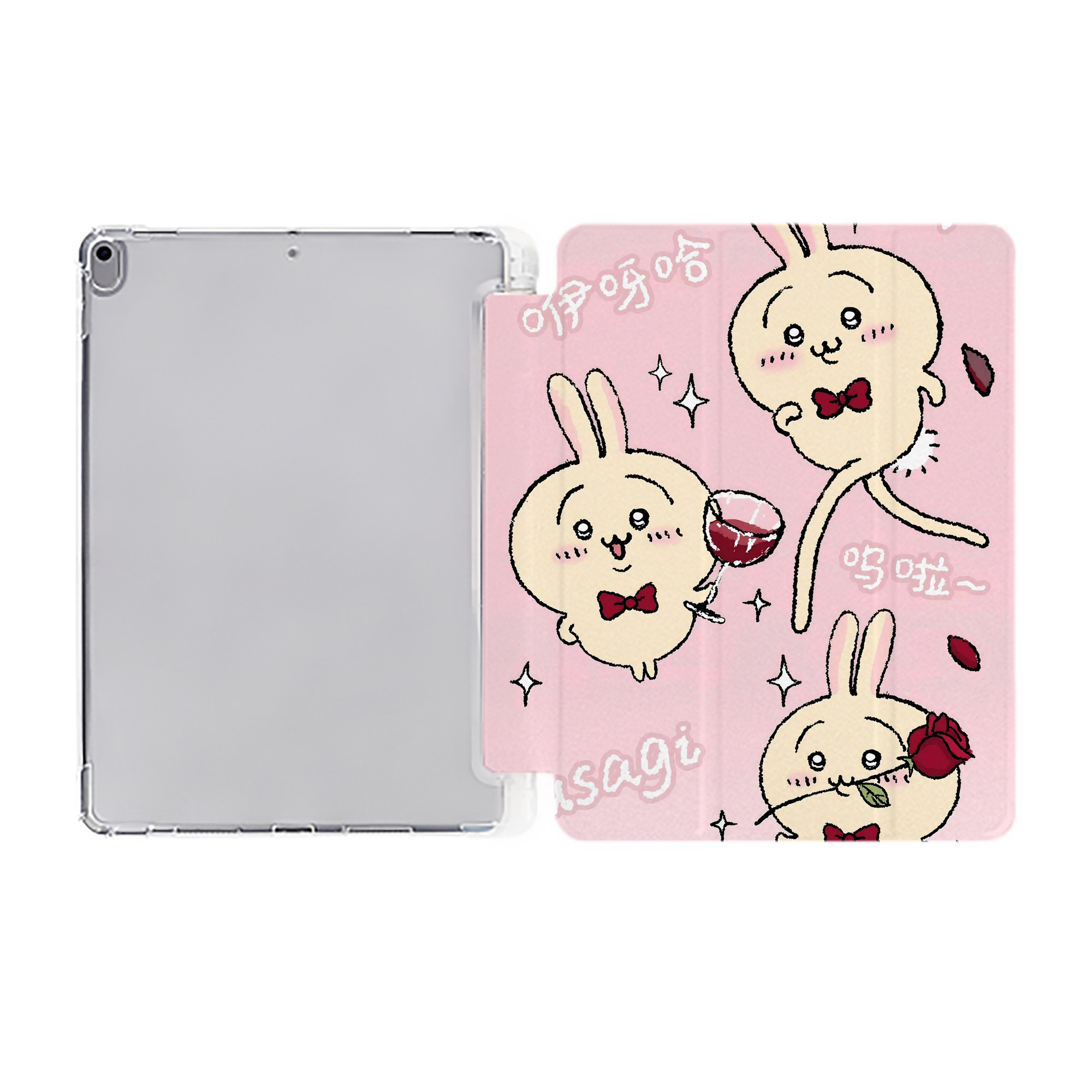 （画像用） ちいかわ Chii-kawa IPad ケース ペン収納付き 三つ折りスタンド PUレザー×シリコン 対応機種9.5/10.5/10.9インチ
